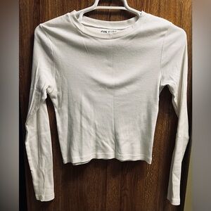 On Fire White Ribbed Long-Sleeve Crewneck Top